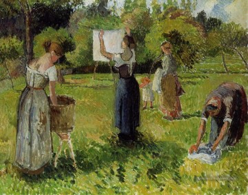 blanchisseuses à eragny 1 Camille Pissarro Peinture à l'huile